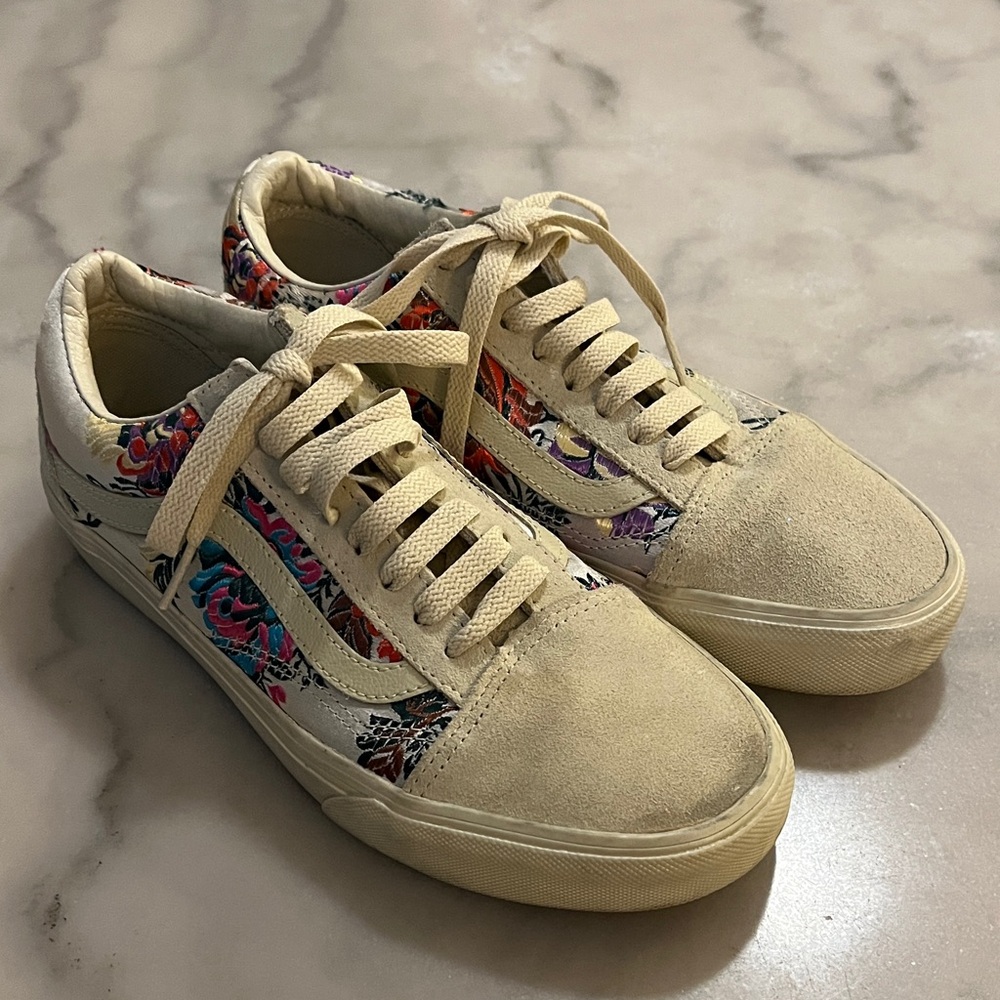 Vans Old Skool Vintage Floral w Festive Satin Tan Suede Y2K Athletic Sneakers